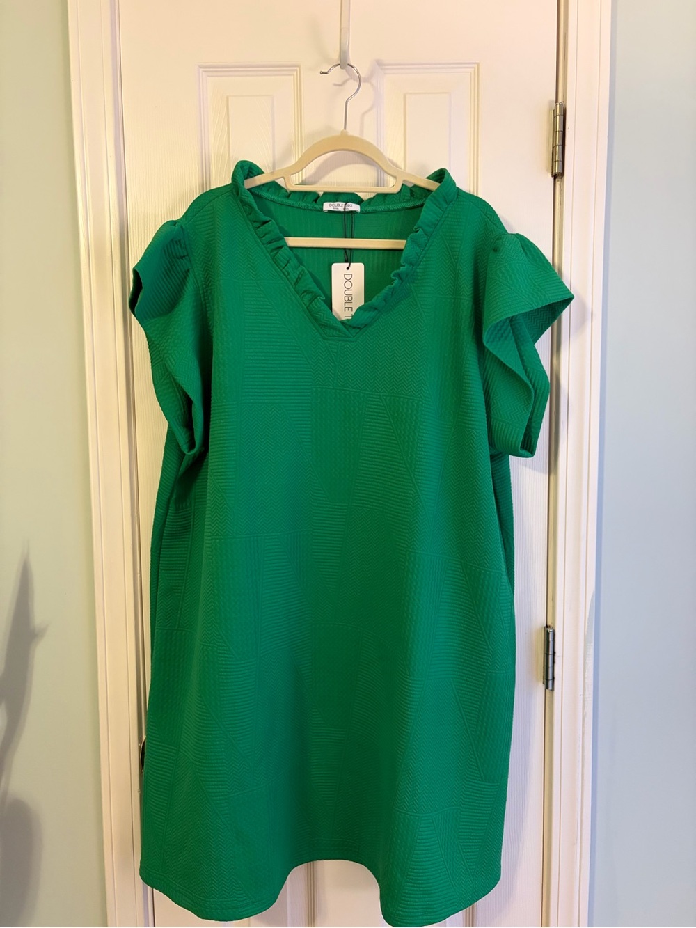 Double Take Green Ruffle V-Neck Dress